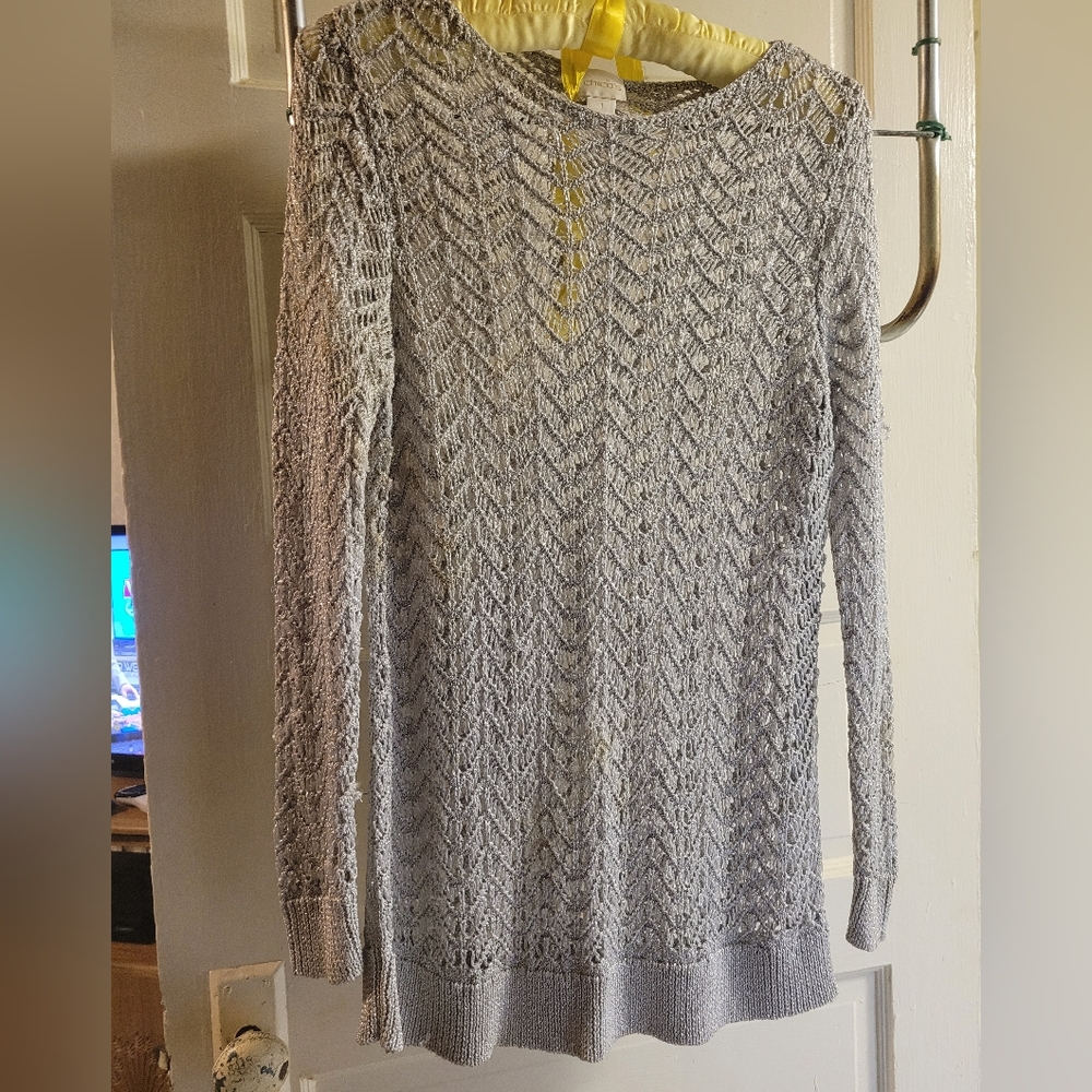 Chico Vintage, Silver, Sparkly, crochet sweater